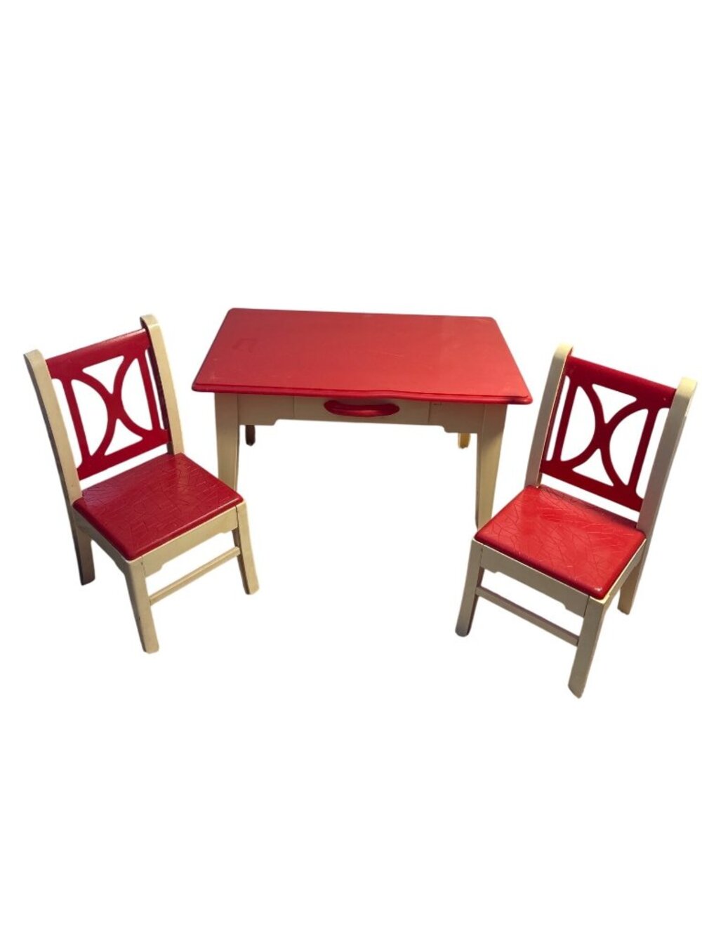 Reliable Dollhouse Table & Chairs Red & Cream Plastic For 12" Dolls '70's